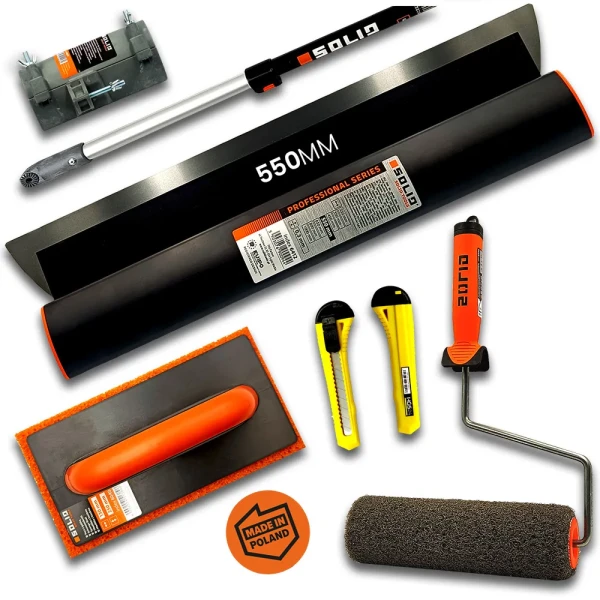 Nóż do gładzi SOLID 55cm + Kij z adapterem + wałek 25cm click + paca pomarańczowa NDG37