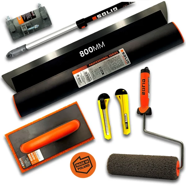 Nóż do gładzi SOLID 80cm + Kij z adapterem + wałek 25cm click + paca pomarańczowa NDG35