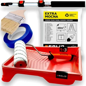 Zestaw malarski SOLID ZM4 Wałek 25cm Kij tele Kuweta Taśma Pędzel Folia
