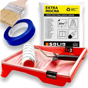 Zestaw malarski SOLID 5161 Wałek do malowania ścian Kuweta Taśma Folia Pędzel