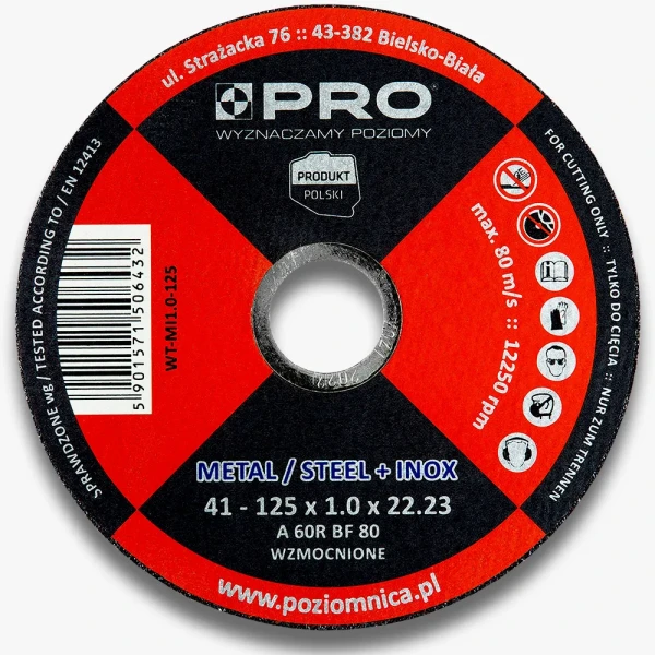 Tarcza do cięcia metalu INOX 41 - 125mm x 1.0 x 23mm PRO-WT006