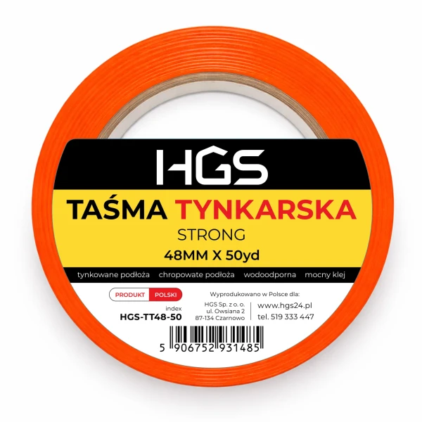 Taśma tynkarska HGS pomarańczowa 48mm x 50yd MOCNY KLEJ BUDOWLANA WODOODPORNA UV HGS-TT48-50