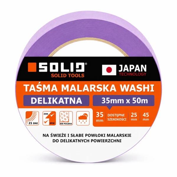 Taśma malarska washi fioletowa 35mm x 50mb do delikatnych powierzchni SOLID