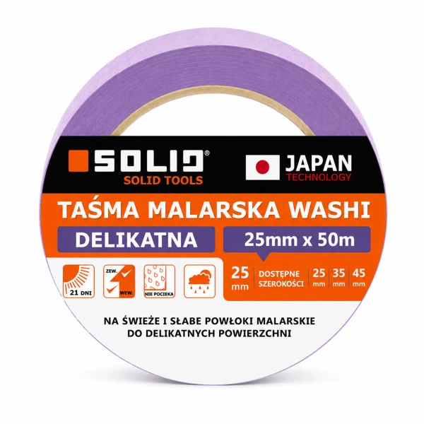 Taśma malarska washi fioletowa 25mm x 50mb do delikatnych powierzchni SOLID