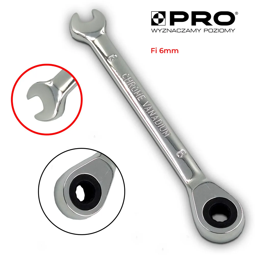 klucz płasko-oczkowy z grzechotką 6mm stal crv