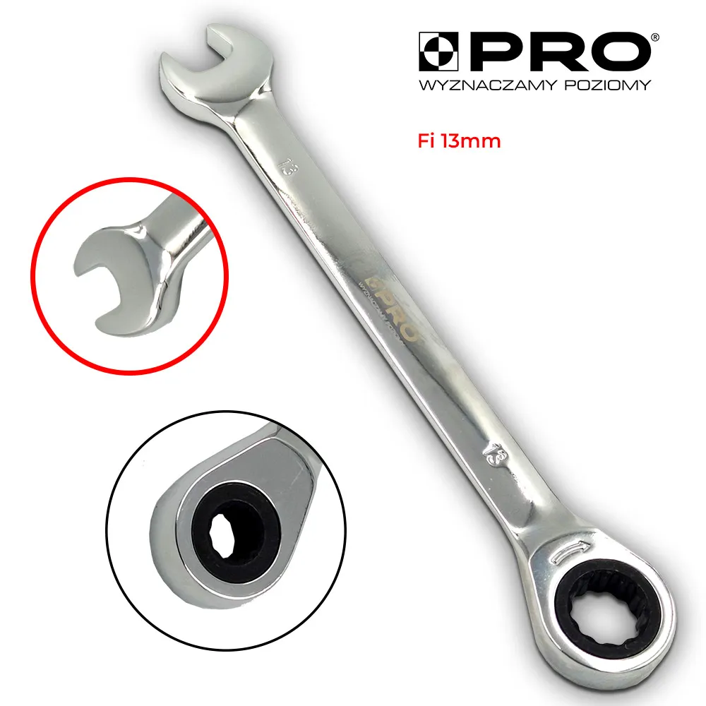 klucz płasko-oczkowy z grzechotką 13mm stal crv