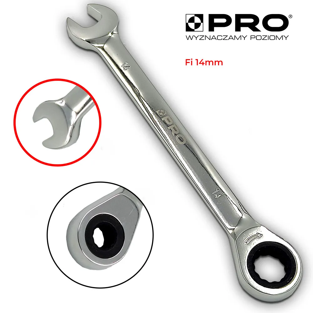 klucz płasko-oczkowy z grzechotką 14mm stal crv