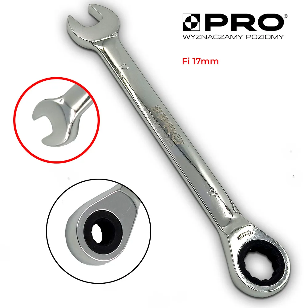 klucz płasko-oczkowy z grzechotką 17mm stal crv
