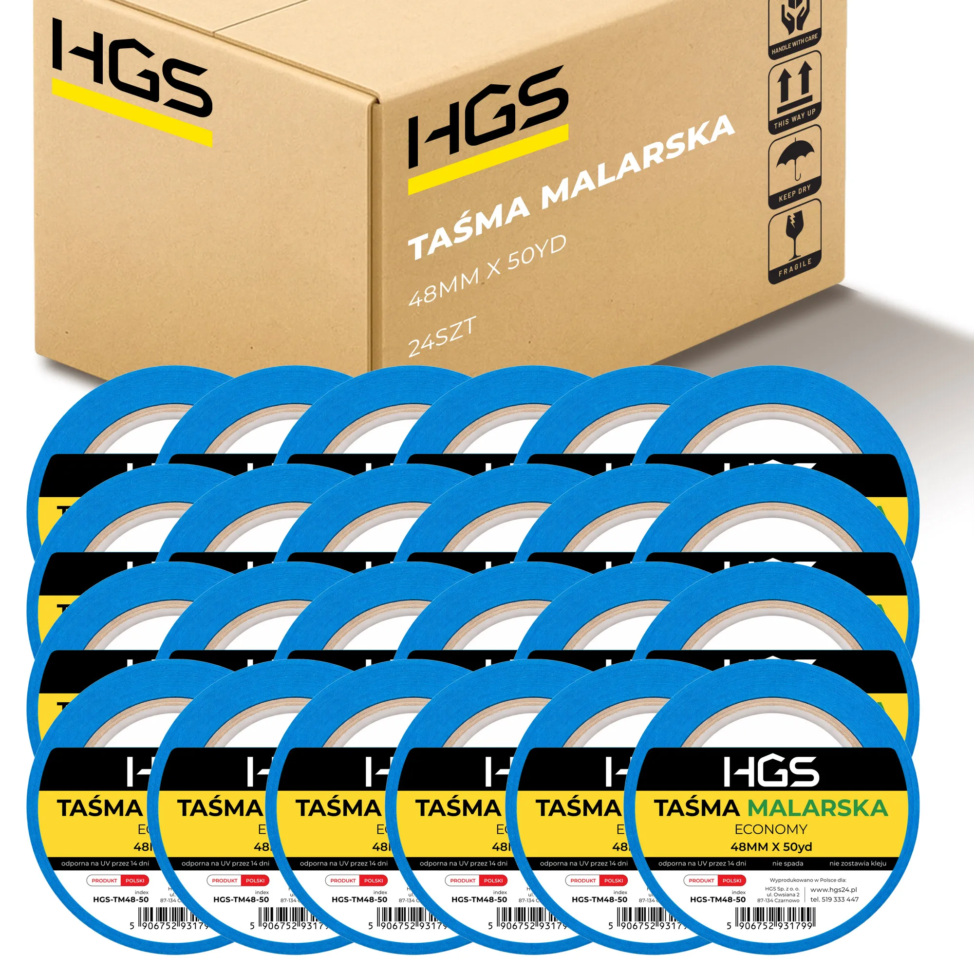 Taśma malarska HGS niebieska 48mm x 50yd BLUE TAPE – karton 24 sztuki