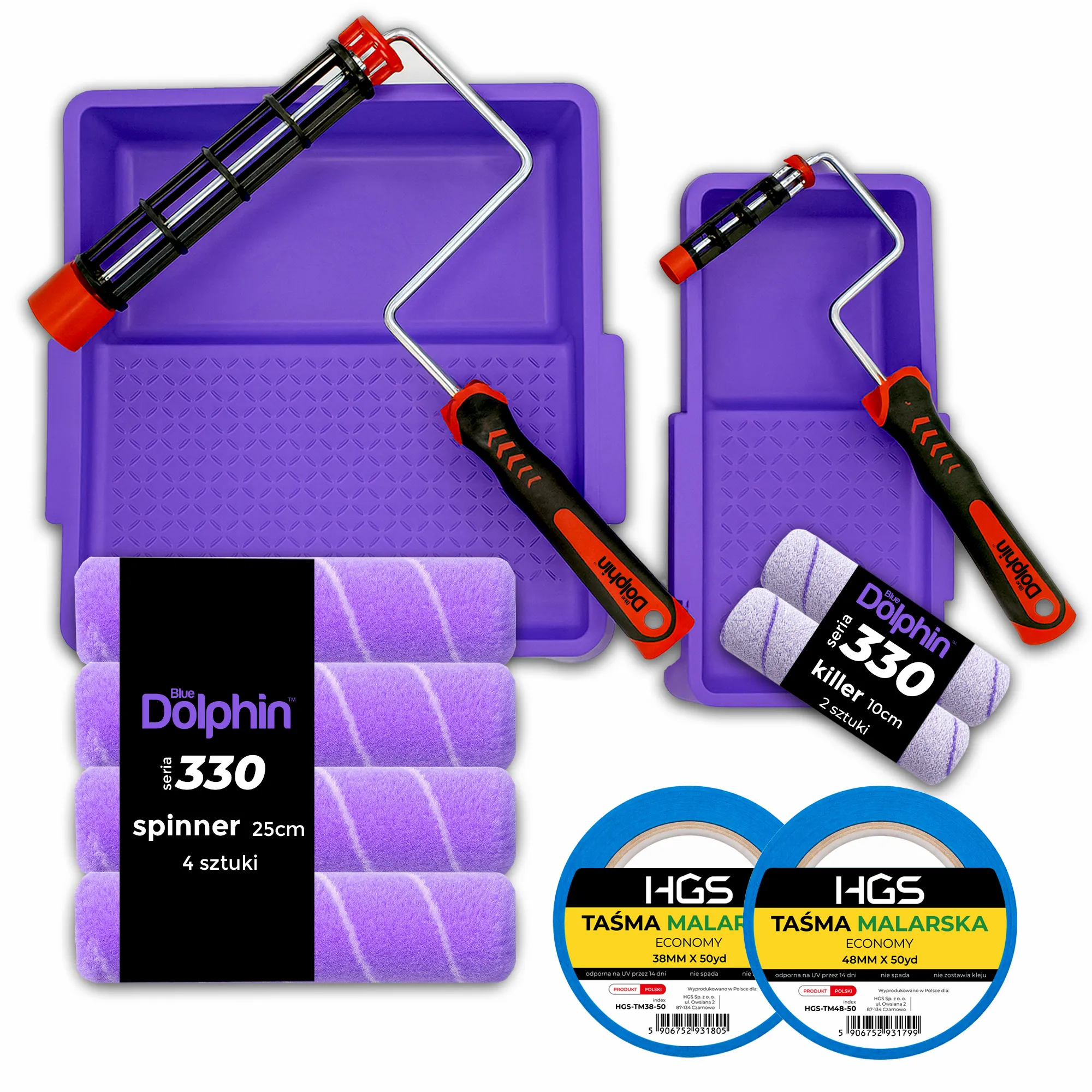 Zestaw malarski Blue Dolphin 330 Spinner – wałki, uchwyty roller, kuwety