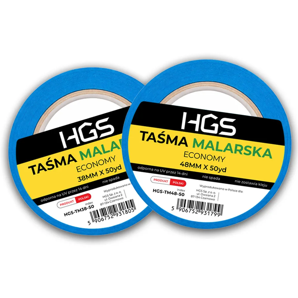 Taśmy malarskie HGS 38mm i 48mm x 50yd – precyzyjne odcięcia