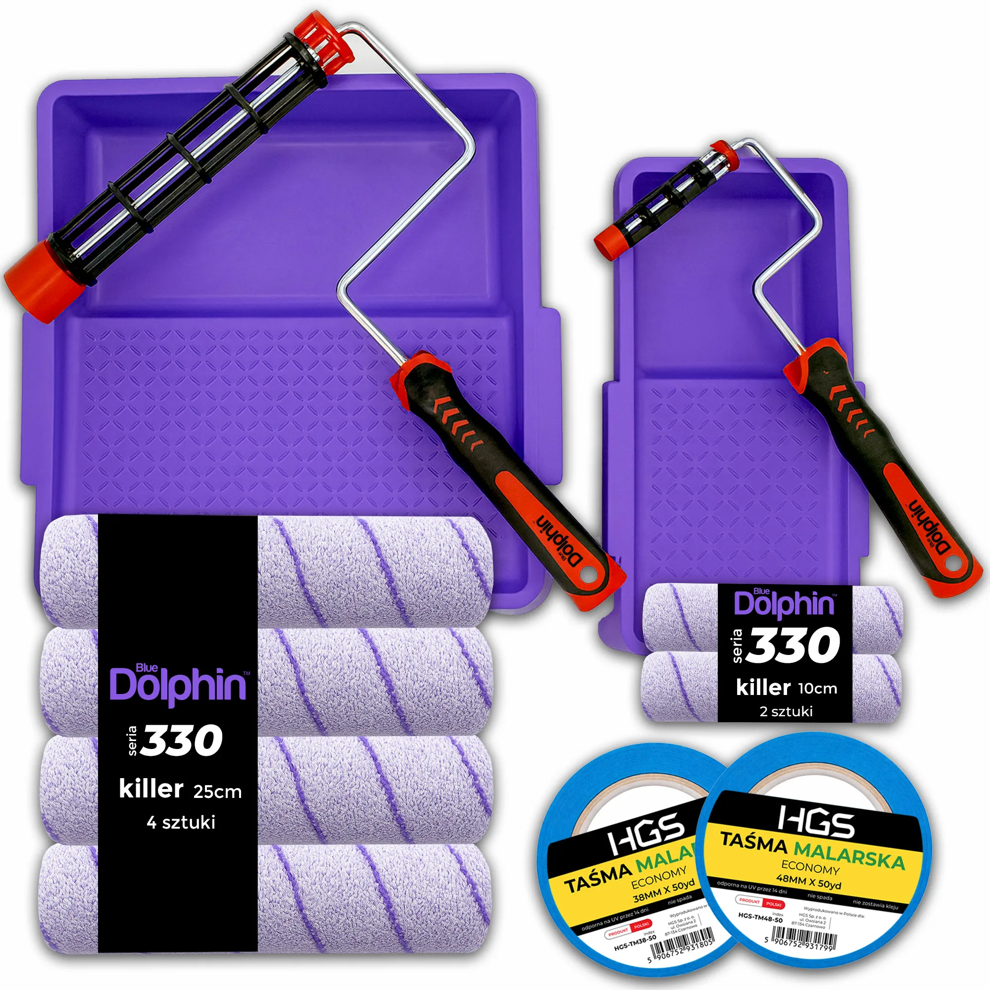 Zestaw malarski Blue Dolphin 330 Killer – wałki, uchwyty roller, kuwety, taśmy HGS