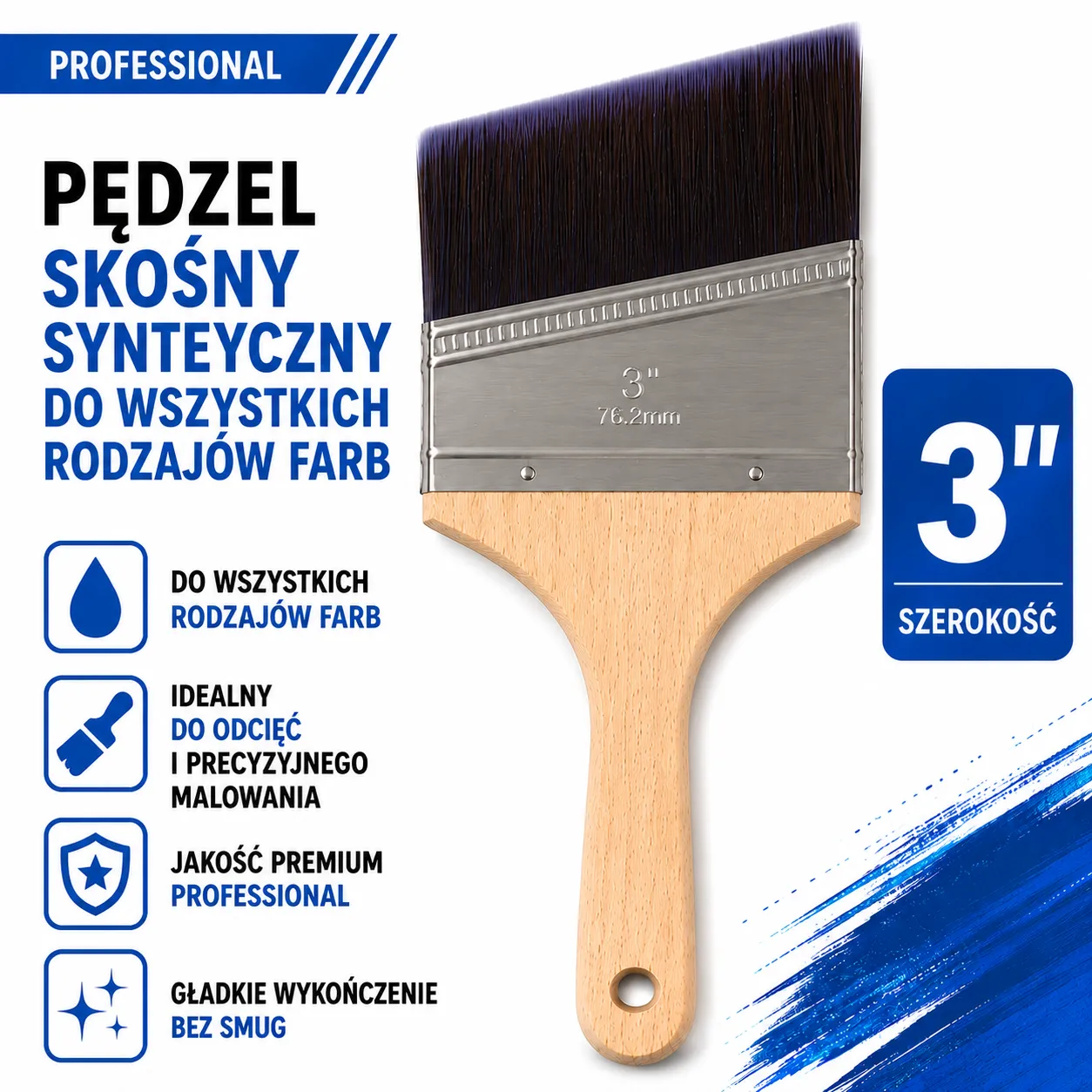 Pędzel skośny do odcięć syntetyczny 3 cale 76mm SOLID