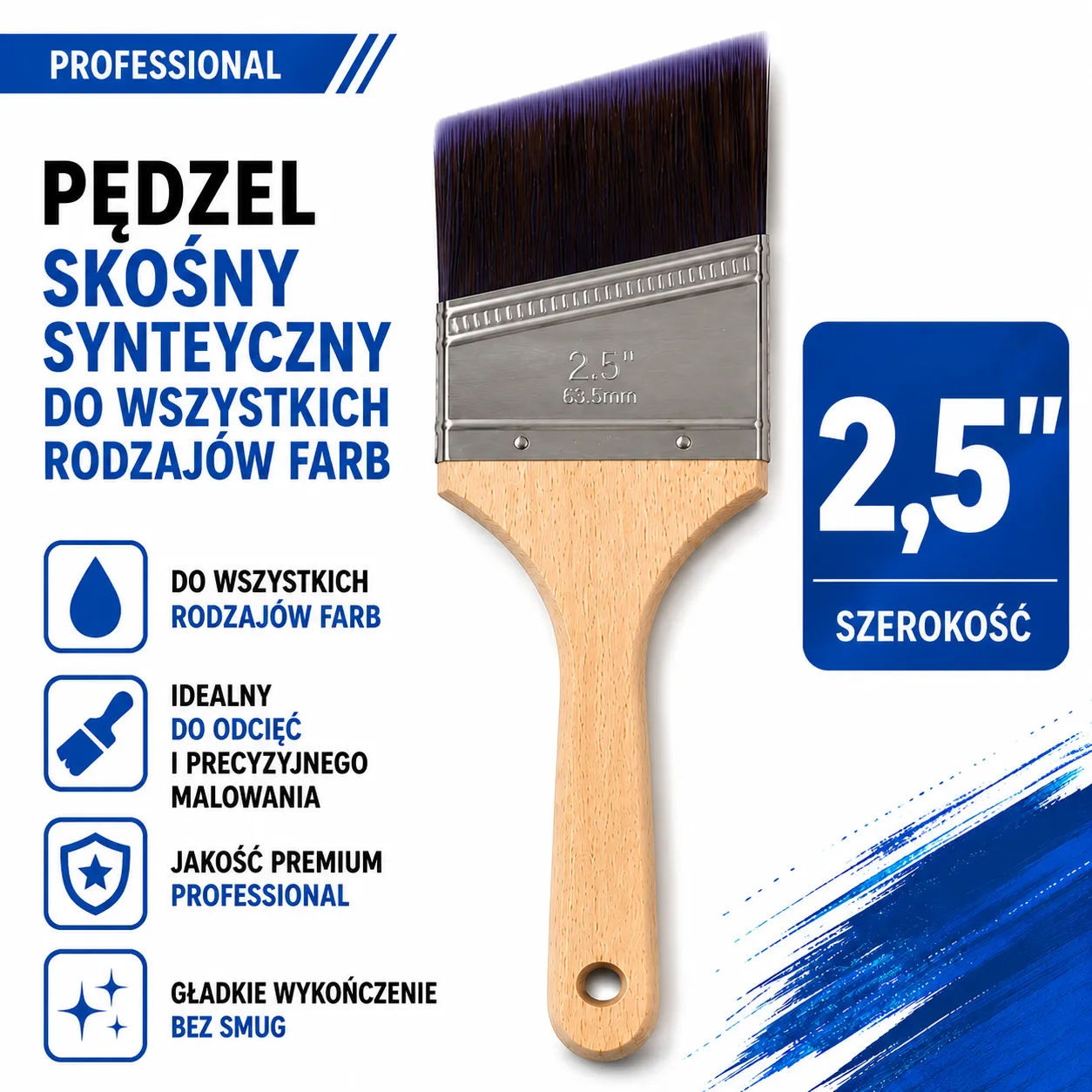 Pędzel skośny do odcięć syntetyczny 2,5 cala 76mm SOLID