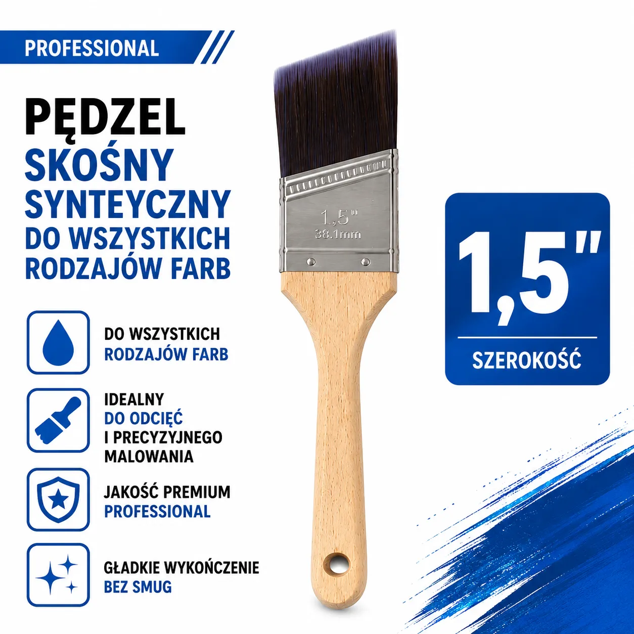 Pędzel skośny do odcięć syntetyczny 1,5 cala 38mm SOLID