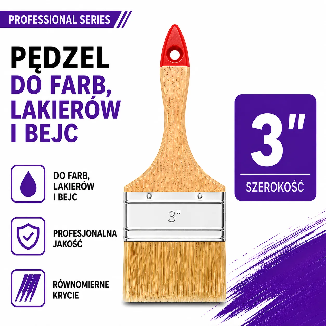 Pędzel angielski 3 cale 75mm do farb lakierów i bejc SOLID