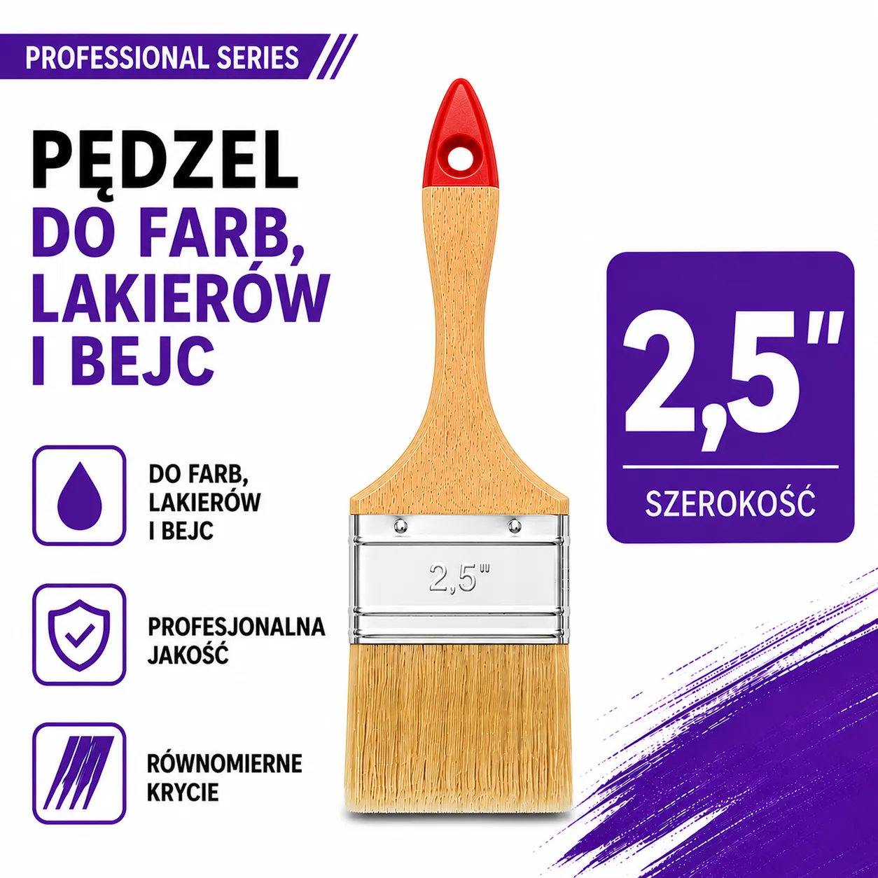 Pędzel angielski 2,5 cala 63mm do farb lakierów i bejc SOLID