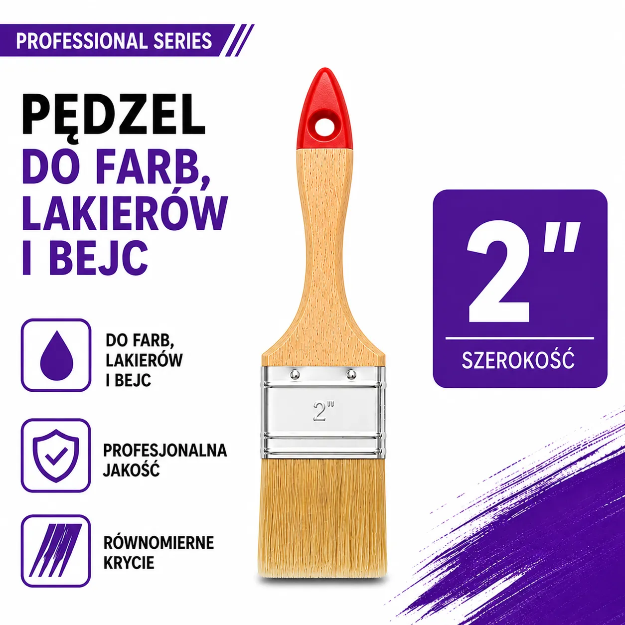 Pędzel angielski 2 cale 50mm do farb lakierów i bejc SOLID