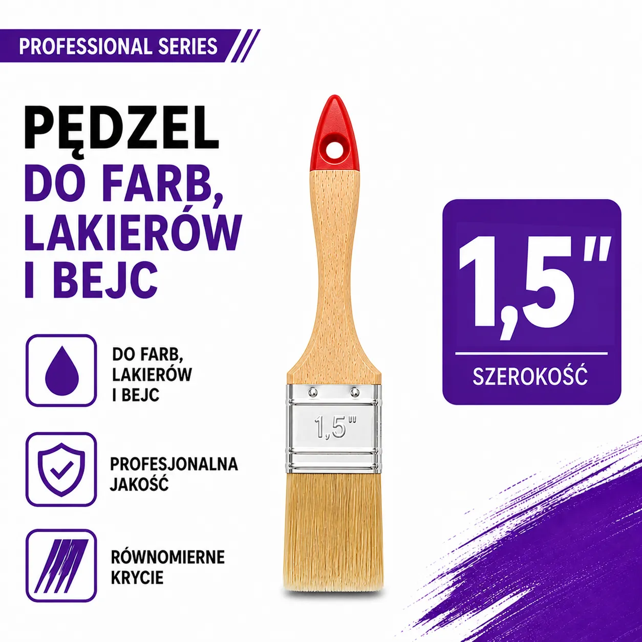 Pędzel angielski 1,5 cala 38mm do farb lakierów i bejc SOLID